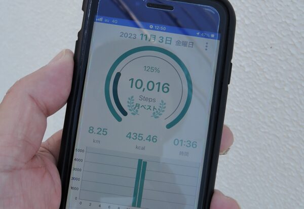 スマホアプリで歩数を確認する筆者