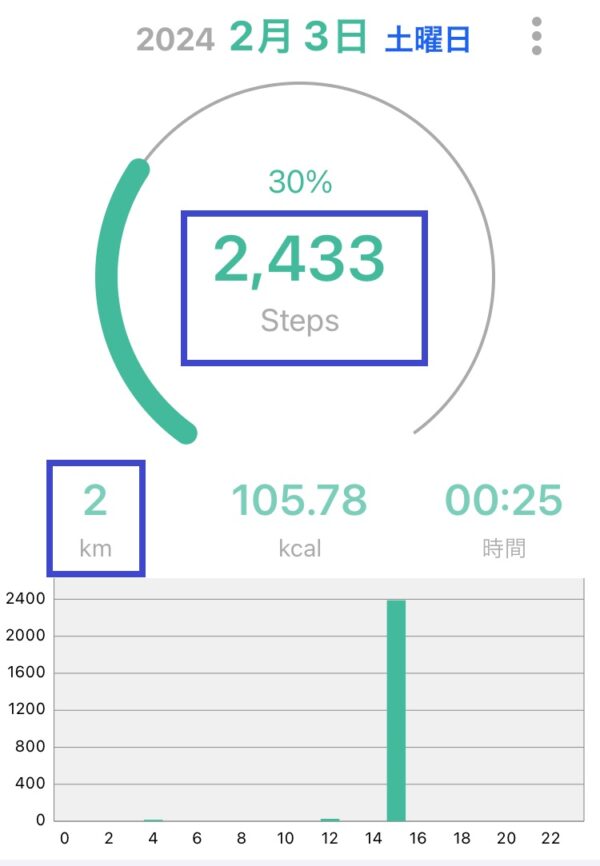 ２キロウォーキングの歩数を表示するアプリ画像