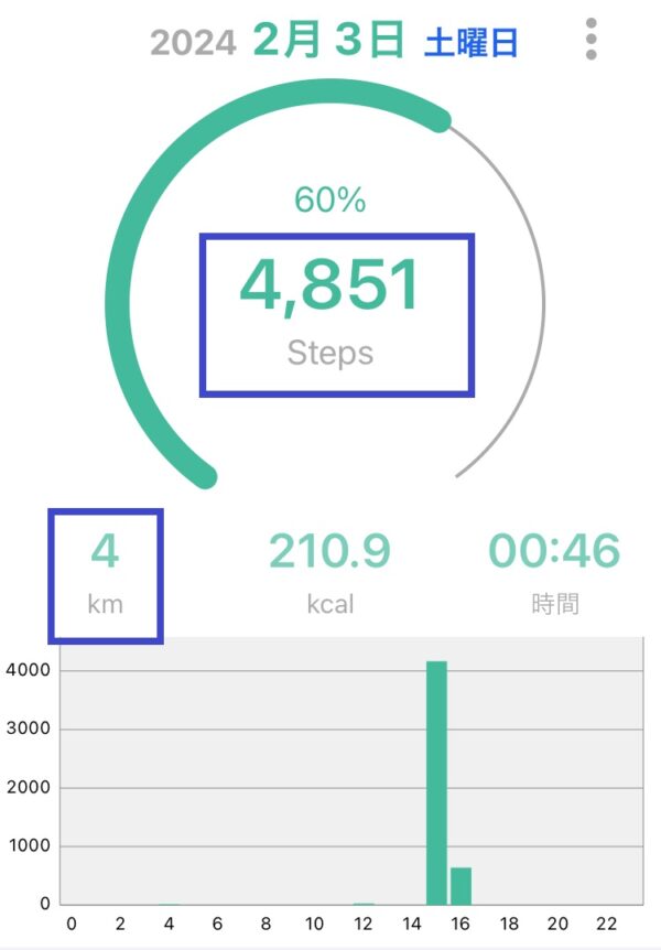 ４キロウォーキングの歩数を表示するアプリ画像