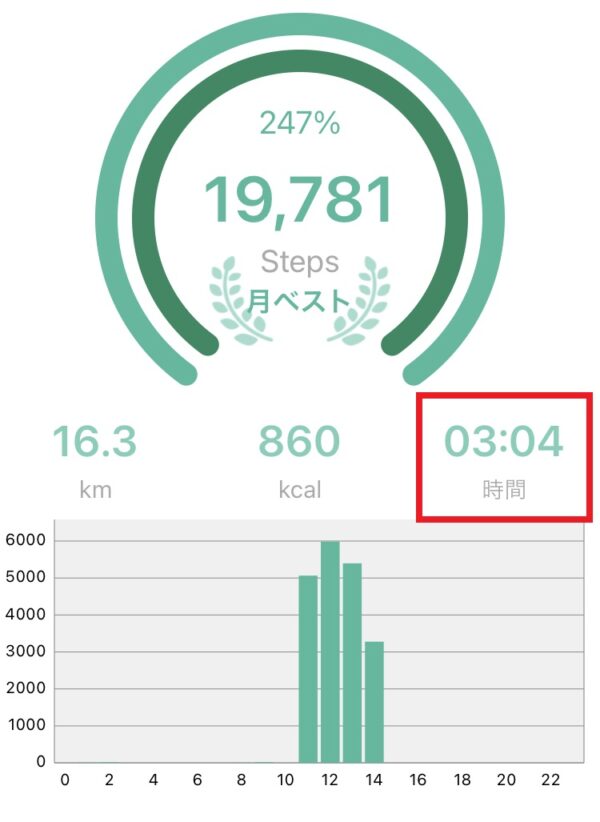 ３時間ウォーキングしたデータ